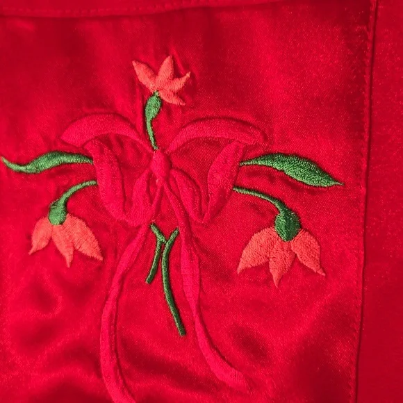 Inhibitions Red front button down dress embroidered design on pocket Size small - Picture 3 of 5